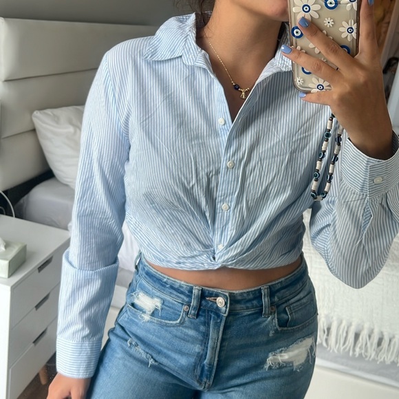 stradivarius Tops - Stradivarius cropped stripped shirt
